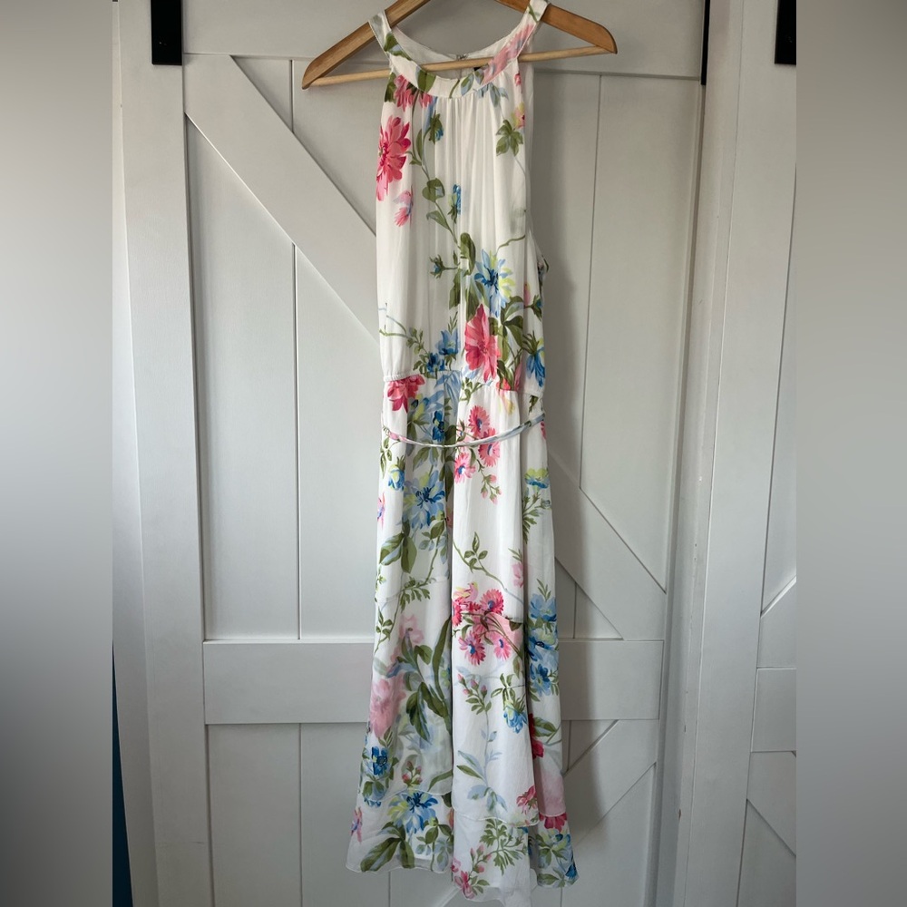 Beautiful Ann Taylor Floral Chiffon Halter Dress with Tie Waist - 16 Tall
